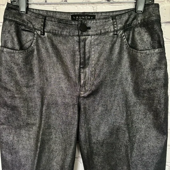 LAUNDRY by Shelli Segal Black Metallic Skinny Cropped Pants--EUC--8 - Picture 3 of 16